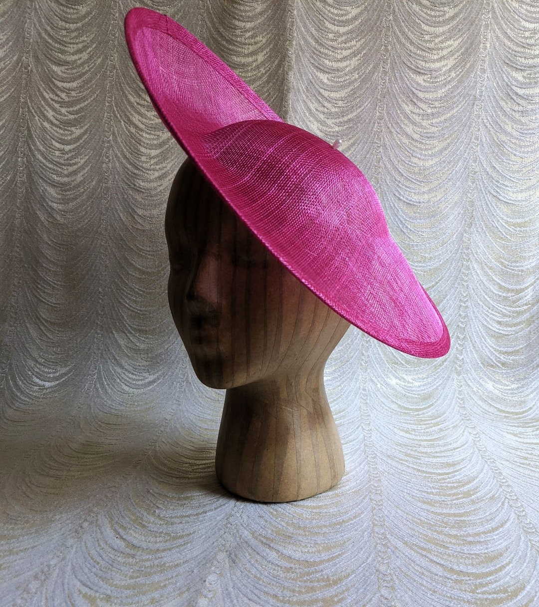 Fuchsia Pink Saucer Hat Base Contoured Sinamay Straw Wide Hat Form for
