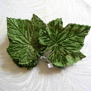 Vintage Velvet Leaves Green Maple Grape Millinery Bunch of 12 NOS for Crafts Hats Velvet Fall Crafts Pumpkins 7LS0006G image 5