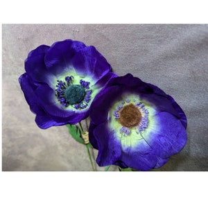 4&quot; Vintage Millinery Flower Silk Anemone Dark Purple NOS Germany for Hats Fascinators Floral Arrangements Choose Black or Brown Center