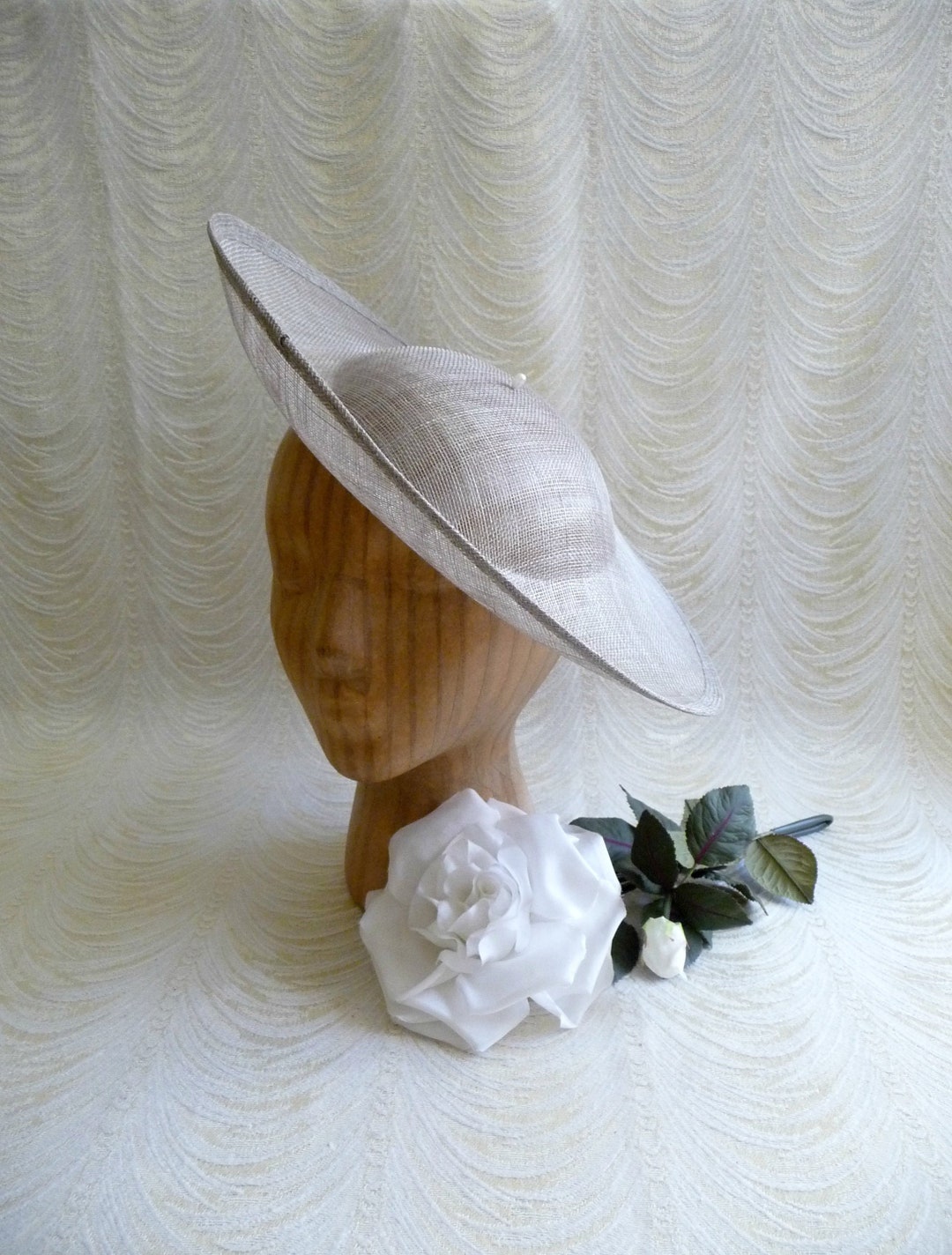 Gray Saucer Hat Base Contoured Sinamay Straw Wide Hat Form for DIY Hat