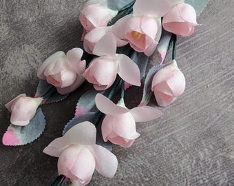 True Silk Vintage Cherry Blossom Spray Pale Pink Millinery Flowers NOS for Hats Weddings, Floral Arrangements