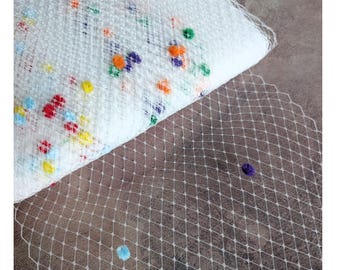 9 Inch White Multi Color Dot Veiling for Hats Millinery Supply Chenille Dotted Birdcage Russian French Netting DIY Veils Blushers Hats MD2