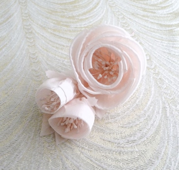 Pale Pink Rolled Rose and Buds Silk Millinery Flowers for Hats