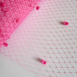 9 Inch Hot Pink Dot Veiling for Hats Millinery Supply Fuchsia Chenille Dotted Birdcage Russian French Netting DIY Veils Blushers Fascinators image 3