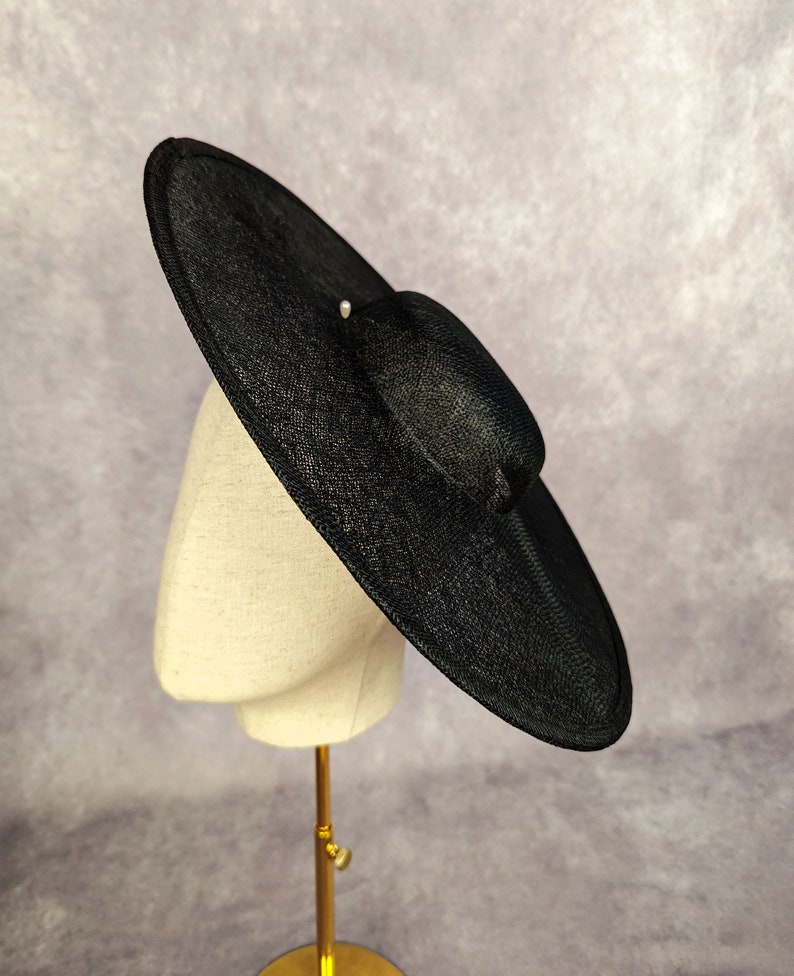15 Black Cartwheel Hat Base Sinamay Straw Wide Brim Large Hat Form for DIY Derby Hat Millinery Supply Round Shape Not Ready to Wear image 3