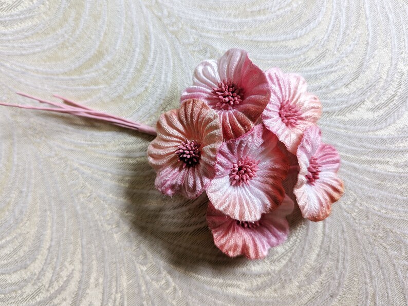 Velvet Millinery Flowers Pink Coral Peach Ombre Shaded Poppies Yo Yo for Hats, Fascinators, Crafts 2FN0035OPK image 3