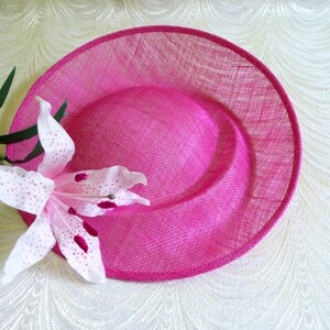 Fuchsia Pink Saucer Hat Base Sinamay Straw Fascinator Hat Form for DIY Millinery Supply 12 Inch Round Shape Upturned Brim Not Ready to Wear image 3