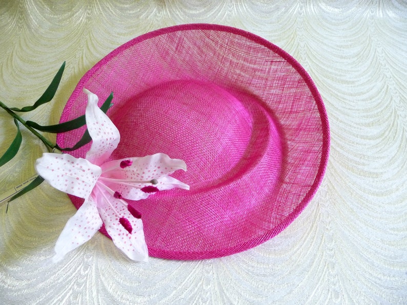 Fuchsia Pink Saucer Hat Base Sinamay Straw Fascinator Hat Form for DIY Millinery Supply 12 Inch Round Shape Upturned Brim Not Ready to Wear image 3