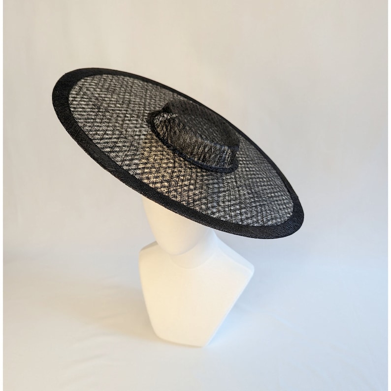 17.25 Black Cartwheel Hat Base Woven Sinamay Straw Wide Brim Hat Form for DIY Millinery Supply Round Shape Not Ready to Wear image 1