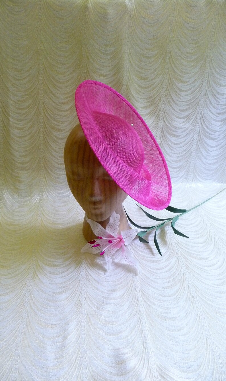 Fuchsia Pink Saucer Hat Base Sinamay Straw Fascinator Hat Form for DIY Millinery Supply 12 Inch Round Shape Upturned Brim Not Ready to Wear image 10