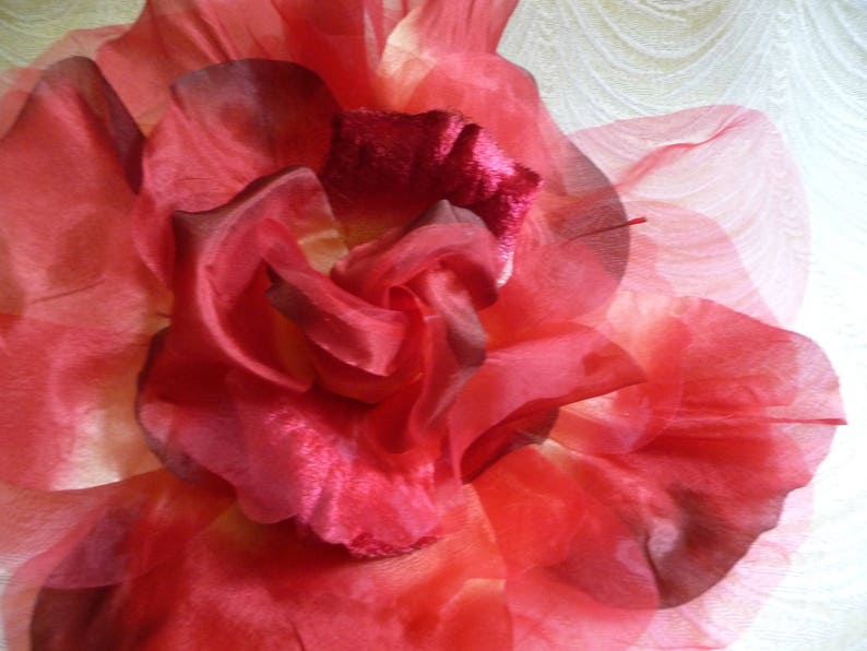 Large Red Silk and Velvet Rose Millinery Flower for Hats Gowns Weddings Home Dec Fascinators