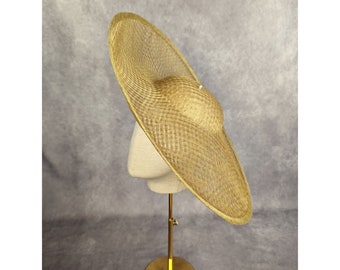 18.5" Honey Gold Hatinator Base Sinamay Straw Large Wide Brim Hat Form for DIY Millinery Supply Round Upturned Brim Not Ready to Wear