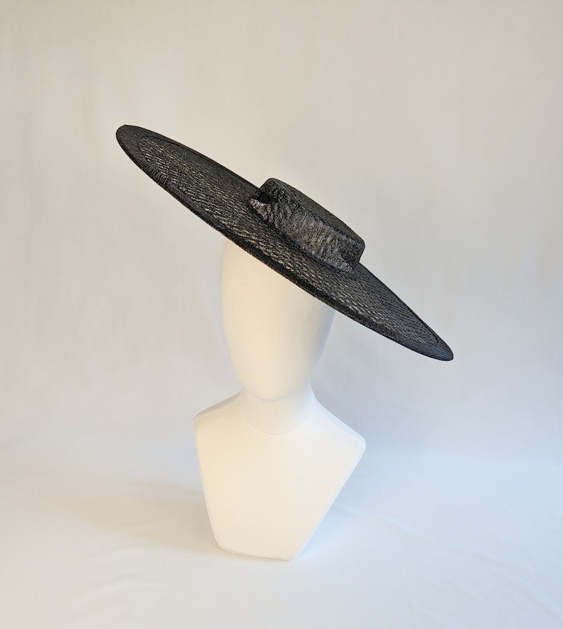 17.25 Black Cartwheel Hat Base Woven Sinamay Straw Wide Brim Hat Form for DIY Millinery Supply Round Shape Not Ready to Wear image 3