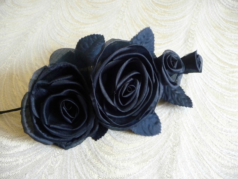 Hats Millinery Flowers 3FN0061N Gowns Dark Navy Blue Silk Roses and Buds for Corsage
