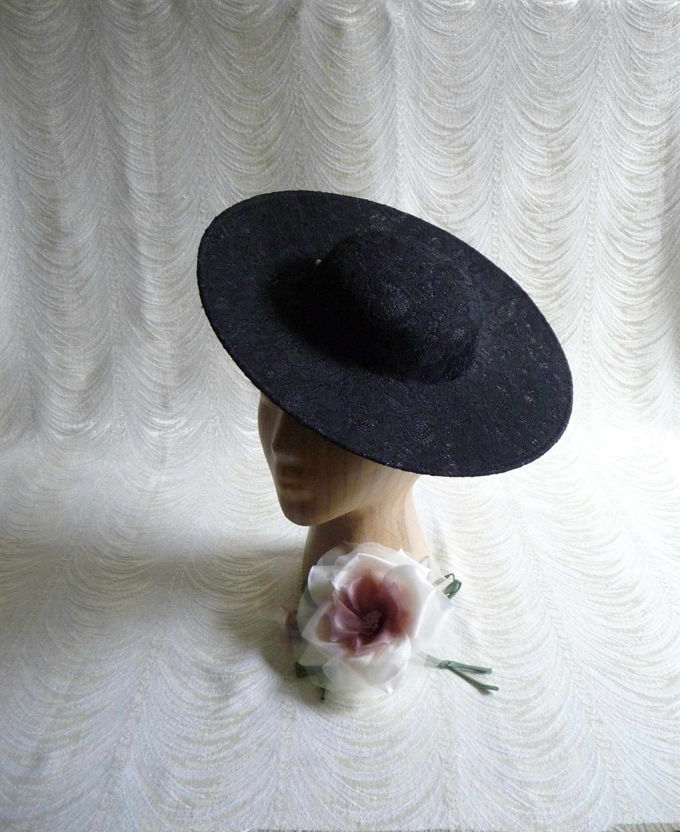 Black Lace Covered Saucer Hat Base Straw Fascinator Hat Form Etsy