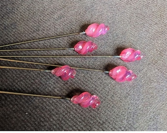 Vintage Milky Pink Glass Head Pins Set of Six
