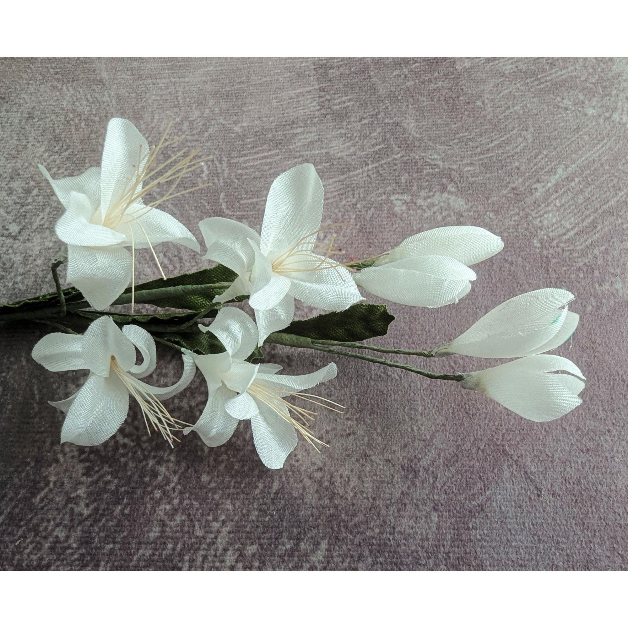 Two Stems Vintage Orange Blossoms Buds White Silk Millinery