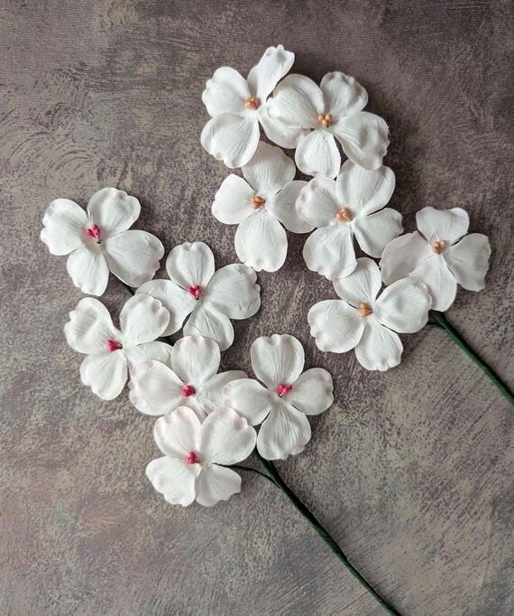 Dogwood Flowers Spray of 6 Blossoms NOS Pink or Peach Center