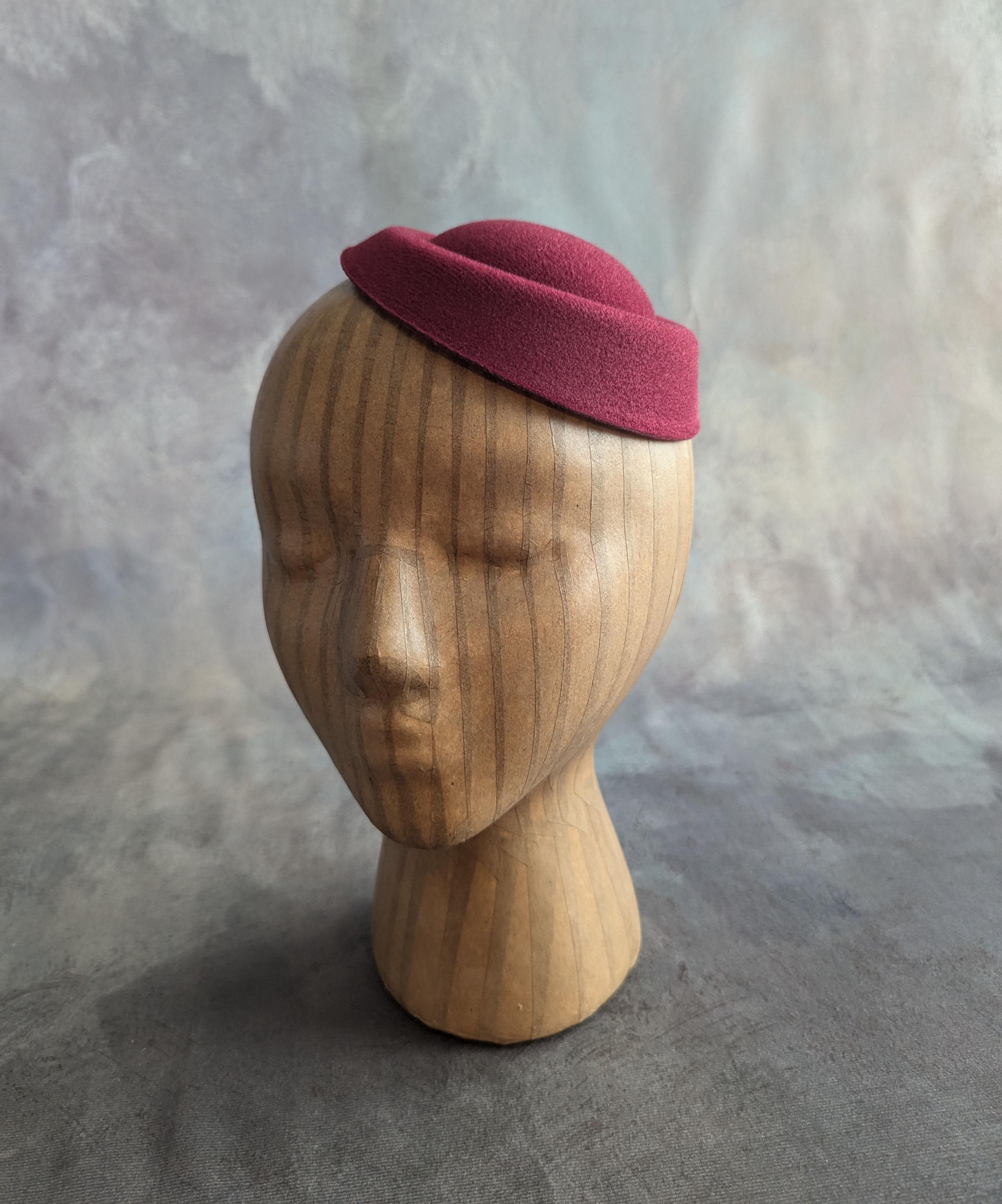 Burgundy Maroon Pillbox Style Faux Wool Felt Fascinator Base 