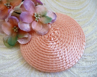 Small Round Fascinator Base Light Peach with Comb for DIY Straw Millinery Hat Projects