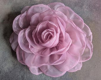 7" Mauve Pink Rose Millinery Flower with Pin Clip for Hats Gowns Sashes Fascinators