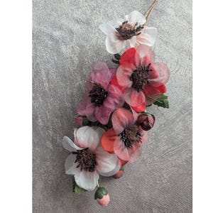 Organdy Velvet Millinery Flowers Red Fuchsia Pink White Spray of Five NOS with for Hats Fascinators Headbands Bobbies Crafts Costumes