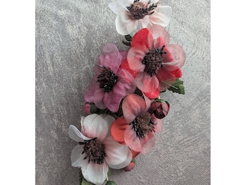 Organdy Velvet Millinery Flowers Red Fuchsia Pink White Spray of Five NOS with for Hats Fascinators Headbands Bobbies Crafts Costumes