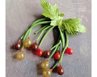 SALE Vintage Mixed Berries Millinery Fruit on Dangling Stems  Germany Unused Bunch for Hats Crafts AS IS