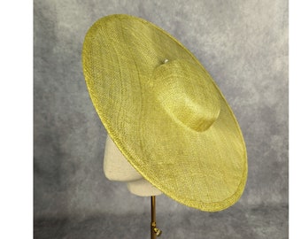 15" Pear Yellow Green Cartwheel Hat Base Sinamay Straw Round Wide Brim Large Hat Form for DIY Derby Hat Millinery Supply Not Ready to Wear