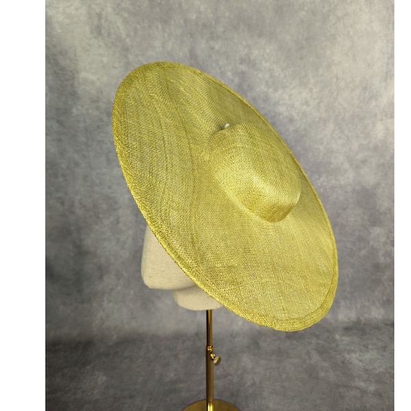 15" Pear Yellow Green Cartwheel Hat Base Sinamay Straw Round Wide Brim Large Hat Form for DIY Derby Hat Millinery Supply Not Ready to Wear