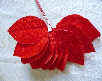 Velvet Leaves Vintage Red Millinery NOS Bunch of 12 Large for Corsages Crafts Hats Scrapbooking NOS