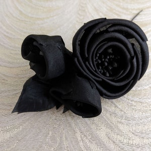 Black Rolled Rose and Buds Silk Millinery Flowers for Hats, Corsage ...