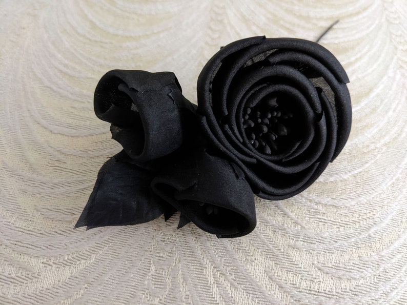 Black Rolled Rose and Buds Silk Millinery Flowers for Hats, Corsage ...