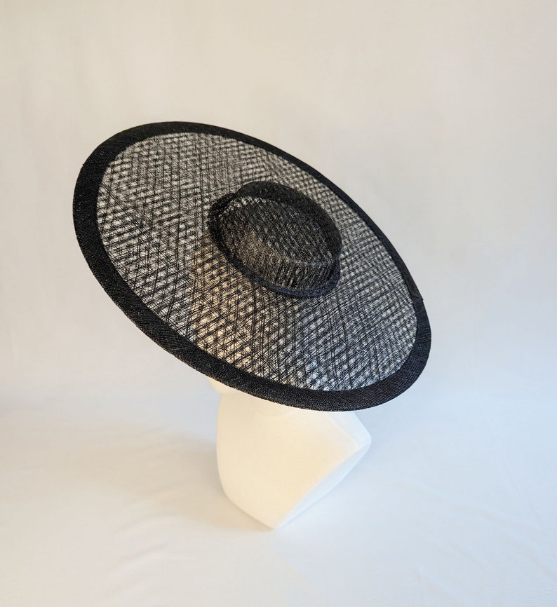 17.25 Black Cartwheel Hat Base Woven Sinamay Straw Wide Brim Hat Form for DIY Millinery Supply Round Shape Not Ready to Wear image 2