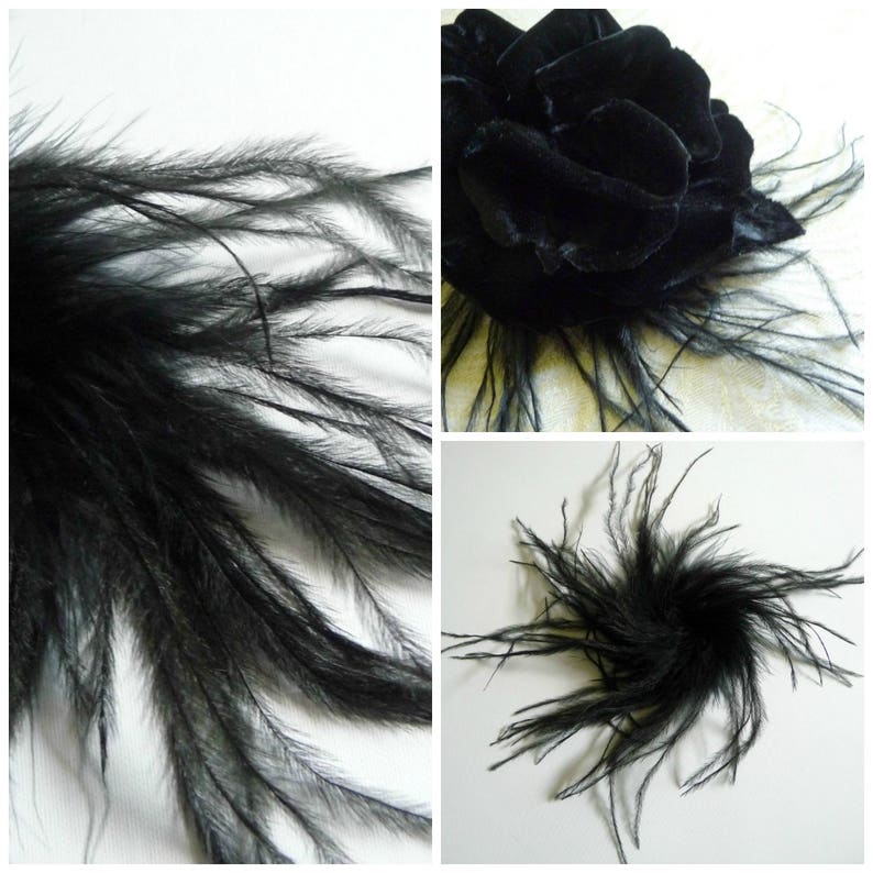 Black Ostrich Herl Feathers Puff Trim for Hats Fascinators Craft