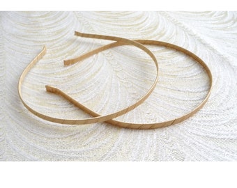 Two Gold Tan Satin Ribbon Wrapped 5mm Blank Metal Headbands for Blonde Hair Fascinators Hats DIY Hair Accessories