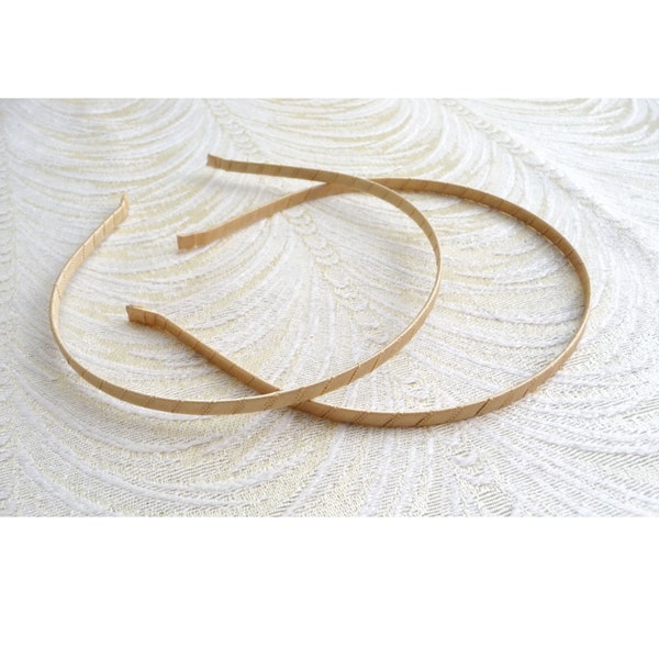 Two Gold Tan Satin Ribbon Wrapped 5mm Blank Metal Headbands for Blonde Hair Fascinators Hats DIY Hair Accessories