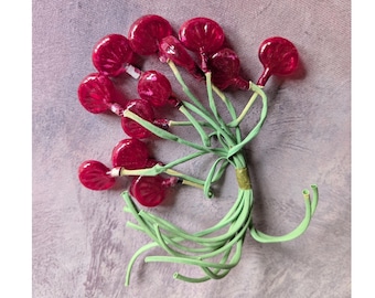 Vintage Red Berries Millinery Fruit on Dangle Stems NOS Germany Bunch for Hats Fascinators Crafts