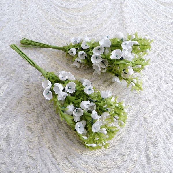 Two Bunches Heather White NOS Millinery Flowers Lily of the Valley for Weddings Hats Crafts Scrapbooking Dolls Party Favors