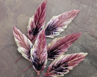 Vintage Ombre Velvet Leaves Plum Mauve Millinery NOS 6 Large for Hats Crafts Corsages Costumes NOS from Japan