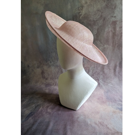 15" Pale Pink Hat Base Sinamay Straw Upturned Round Brim Hatinator Form with Headband Sleeve DIY Millinery Supply Not Ready to Wear