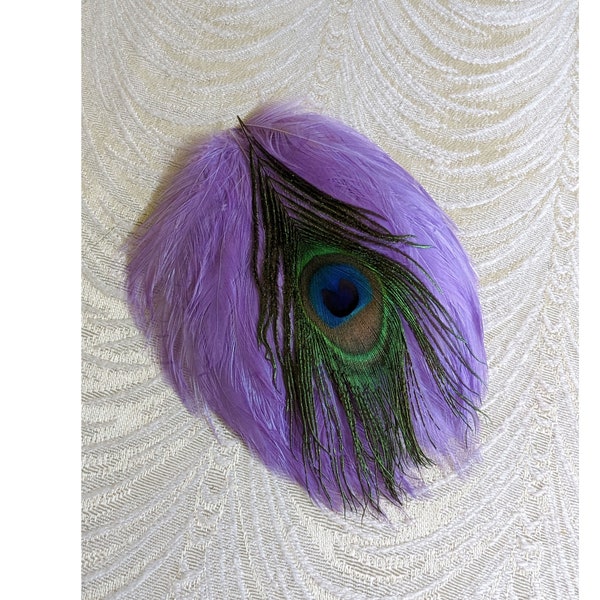 Vintage Lavender Peacock Eye Feather Pad Millinery Decoration Hackle Feathers for Hats, Costumes, Crafts, Fly Tying FP02