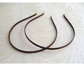 Two Brown Satin Ribbon Wrapped 5mm Blank Metal Headbands for Fascinators Hats DIY Hair Accessories