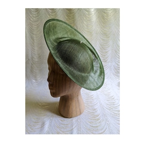 Dark Moss Green Saucer Hat Base Contoured Sinamay Straw Fascinator Hat Form for DIY Millinery Supply 12 Inch Round Shape Not Ready to Wear