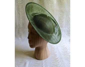 Dark Moss Green Saucer Hat Base Contoured Sinamay Straw Fascinator Hat Form for DIY Millinery Supply 12 Inch Round Shape Not Ready to Wear