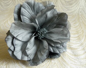 Large 6" Slate Gray Cabbage Rose Double Petal Silk Flower for Weddings Hats Gown Sash Fascinator Hair Clips 3FN0088GR