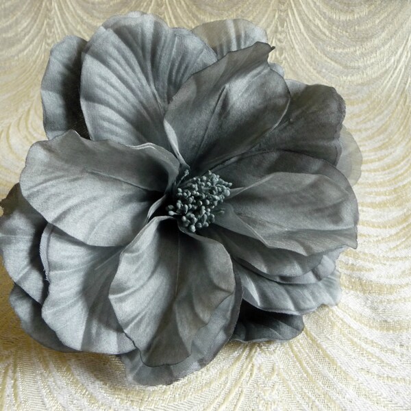 Large 6" Slate Gray Cabbage Rose Double Petal Silk Flower for Weddings Hats Gown Sash Fascinator Hair Clips 3FN0088GR