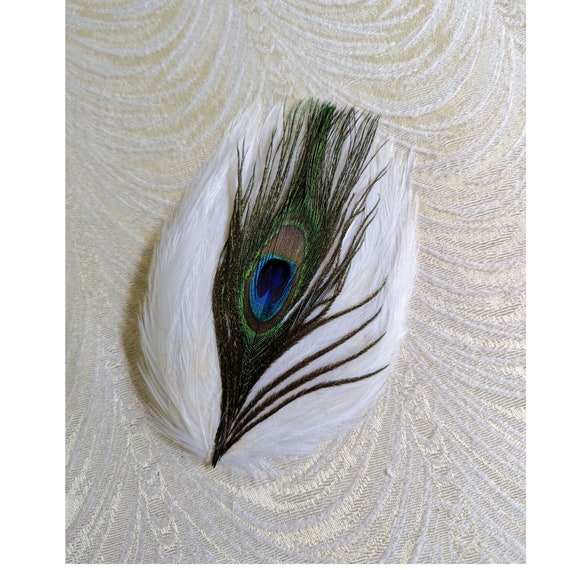 Vintage White With Peacock Eye Feather Pad Millinery Decoration