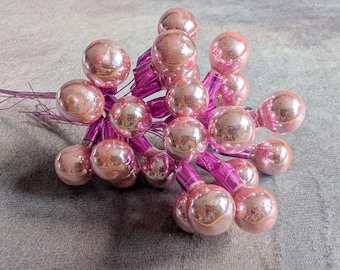 Lot of 23 Vintage Pale Pink Mercury Glass Ornaments Balls Christmas Picks for Wreaths Garlands Feather Trees Holiday Decorations .5" Size