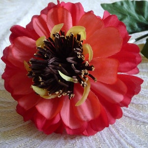 CLEARANCE SALE Vintage Millinery Flower Red Coral Zinnia Long Stem for Hats Fascinators Hair Clips Crafts Floral Arrangements NOS Germany